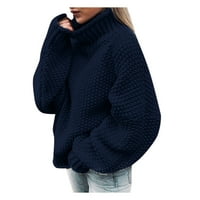 Pxiakgy zimski kaputi za žene žene sa ramena džemper casual pleteni labavi dugi rukavši vukuvkewomen džemper plavi + 3xl