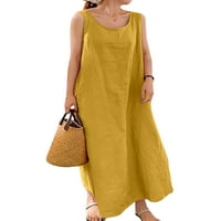 Capreze Dame Ljeto Plaže Sundress Crew Crt Dugi haljina bez rukava Maxi haljine seksi čvrste boje žute