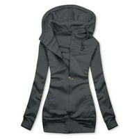 Zimski kaputi za ženske džepove čvrstih boja Zipper dukserice s kapuljačom vintage jakne
