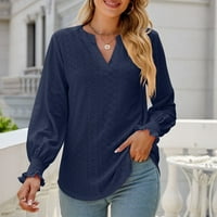 Košulje za žene za žene s dugim rukavima košulje sa otvorenim majicom Fall Tops Navy XXL