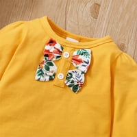 Dečiji dečji dečji setovi dečiji ruffle duge pulover dugih rukava + cvjetne pantalone sa cvjetnim hlačama Set-2pc, žuti, 9- mjeseci