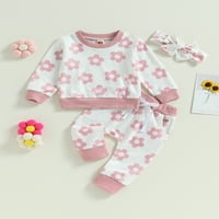 SUNISERY Baby Girl Fall Outfit Flower Print Crew Crt dugih rukava Dukseri Elastične struke Duge hlače