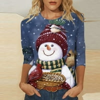 Košulje s dugim rukavima za žene Ležerne prilike sa labavim posadom Božićni print Top Plus veličina