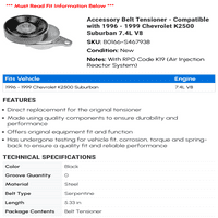 Zatezač dodatnog remena - kompatibilan sa - Chevy k prirban 7.4L V 1998