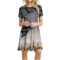 Maxi haljina za ženska haljina za sunčanje CREW kratki rukav tiskani sivi XL
