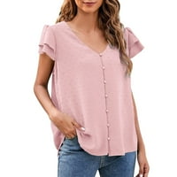 Duge tuničke žene prazna košulja Žene casual solid v vrat ruffle s kratkim rukavima labava bluza s majicom