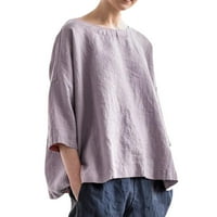 Ženski okrugli vrat pamučni posteljina labavi svestrani književni retro casual top na vrhu 3xwomen bluze