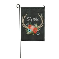 Cvjetni rogovi u boemijskom berbenom jelenu rogove ukrašene cvijećem ostavlja vrtnu zastavu ukrasna