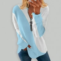 Ženske vrhove Henley Labavi bluza Grafički ispisi Ženske majice Ljeto svjetlo Blue Blue 2XL