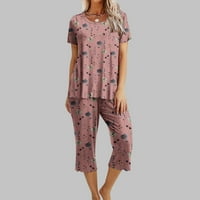 Aufmer Nighthowns za žene Mekani klirens kratki rukav Okrugli vrat Print Multicolor pidžama Set Print