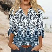 Bluze za žene modni casual rukav tiskani V-izrez Top Blue XXL
