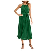Bazyrey ljetne haljine za žene čvrste haljine ženske posade vrat modne bez rukava haljine zelene s