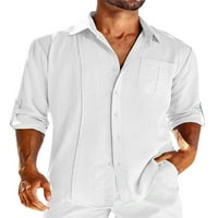 Wybzd muške kubanske guayabera majica casual gumba niz majice s dugim rukavima platnene majice