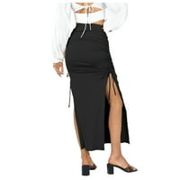 Aaiymet ženske suknje Solidana suknja Ruched Maxi struk High Wogh's Fashion Slim suknje suknja, crna