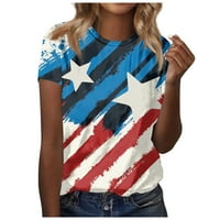 SKSLOEEg Ženska bluza Plus Veličina Američka zastava Štampani pulover vrhovi za žene Raglan kratki rukav