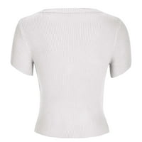 Rebrasti pleteni vrhovi za žene Crewneck majice kratkih rukava čvrste teblima Slim Fit bluza Ležerne