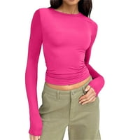 Obrezane majice za žene s dugim rukavima okrugli vrat Čvrsti vitak FIT YOGA Tunic Pink XS