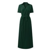 Daznico Womens Pure Color V-izrez kratki rukav čipka tankog karoserija Duga haljina vojska zelena m