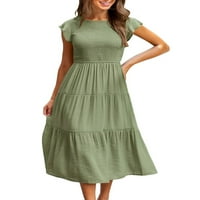 Žene Ljetna haljina od pune boje, okrugli vrat kratkih rukava s rukavima na rukavima prsa od suknje