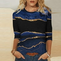 HFYIHGF Ljetne bluze za žene Žensko ljeto Tri četvrtine rukava Crewneck Ležerne prilike šarene gradijent ispisane bluze tamno plave xxl