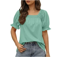 Ženski bluza s kratkim rukavima, čvrsti boju Četvorki vrat TEE Ljeto Looja čvrsta bluza Košulja Dame