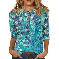 Ljetne bluze za žene, žensko ljeto Tri četvrtine rukava Crewneck Ležerne prilike ispisane bluze ekousne