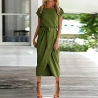 Ljetne haljine za žene Čvrsti okrugli izrez A-line midi haljina Ležerna haljina bez rukava zelena m
