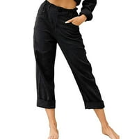 Amidoa ženske hlače od kaprihranih hlača Summer visoke strukske hlače Dreske kauzalne salone sa džepovima