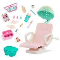 Glitter Girls - Salon stolica i stiling Playset - sušilica za kosu s kapuljačom, stopala za noge, pretvaranje