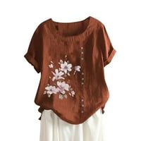 Ženski vrhovi Cvjetna bluza s kratkim rukavima, Ležerne prilike, Žene Košulje okrugli izrez Ljeto Brown