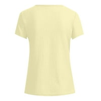Ženske vrhove bluza Čvrsti kratki rukav povremeni dame moda Henley Ljetni tunički vrhovi Beige XL