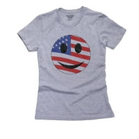 Sretno lice sa američkom zastavom - američki dizajn za žensku pamučnu sivu majicu