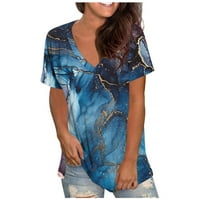 Ljetne majice za žene Mramorne tiskane košulje V izrez Grafičke majice kratki rukav casual bluza Labavi