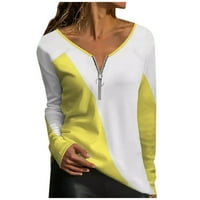 Ženski patentni sat vrat dugih rukava majica casual boja blok tee vrhovi žutog m