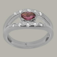 Britanci izrađeni sterling srebrni ženski prsten prirodni ružičasti turmalinski i kubni cirkonijski
