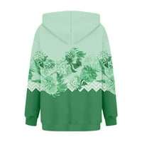 Dukseri za žene Ženski modni dugi rukav labav okrugli vrat Fleece cvjetni print duksev Duks gornji zelenil