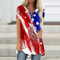 Plus size američke majice za zastave za žene 4. jula Tunic Top T za košulju Strips Print Patriotic Tee