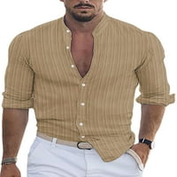 Zodanni Men Bluze V izrez Košulje udobnosti modne tučke košulje za odmor Dark Khaki S
