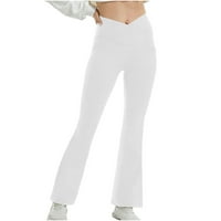 Slaba ušteda bootcut joga hlače sa džepovima za žene Crossover hlače od plamena visokog struka Ležerne prilike slatka rastezljiva puna dužina elegantne vježbe hlače bijele boje