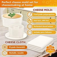 Kalup sa sirom sa sljedbenim cheesecloth - Kit za izradu sira - CheeseMaking potrošni materijal - sir