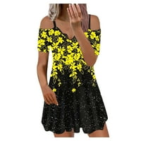 Sunkes za žene čipka V-izrez Mini labava haljina s kratkim rukavima žuta 3xl