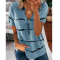 Ženski bluze s kratkim rukavima ženska plus polovica zip plus veličine prugaste košulje V-izrez ljetni