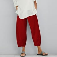 Ženski dnevni lisni džepovi sa čvrstim bojama Elastične hlače za struk Duge pantalone Žene Ležerne pantalone
