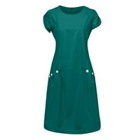 Ženske haljine s kratkim rukavima Solid moda Srednja dužina A-line okrugla dekoltetna haljina zelena