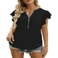 Sanviglor Ladies Tee Plain majica Majica sa čvrstim bojama Osnovni tunički bluza Rad Ljetni vrhovi crne