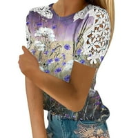 Apepal Womens Majica za žene Žene Ljetni izrez Hladne rame Tors T majice Izrežite čipke kratkih rukava