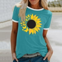 Majica Dyfzdhu za ženska bluza za izrez Crew Kratki rukav ubodni uzorak uzorak uzorka za suncokret