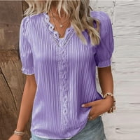 Ženske grafičke majice Žene Ljeto čipke V izrez Plain čipka Elegantna majica Modna čvrsta boja Elegantna