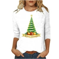 Sretne božićne majice za žene modni slatki Xmas stablo print rukav za rukav za grafike