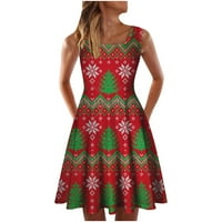 Penskaiy Fashion Women Ljeto O-izrez Božićni tisak labavo udobna haljina bez rukava Ljeto Ležerne prilike